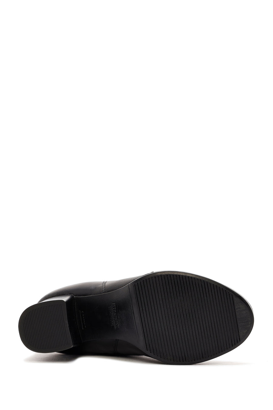 Woman Black Zip Closure Thick-Heeled Leather Boots