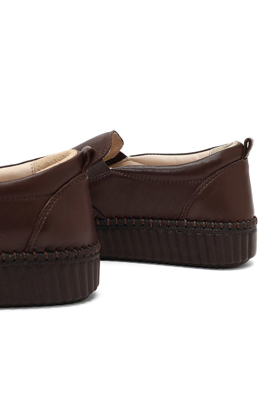 Women's Brown Thick-Soled Leather Comfort Shoe