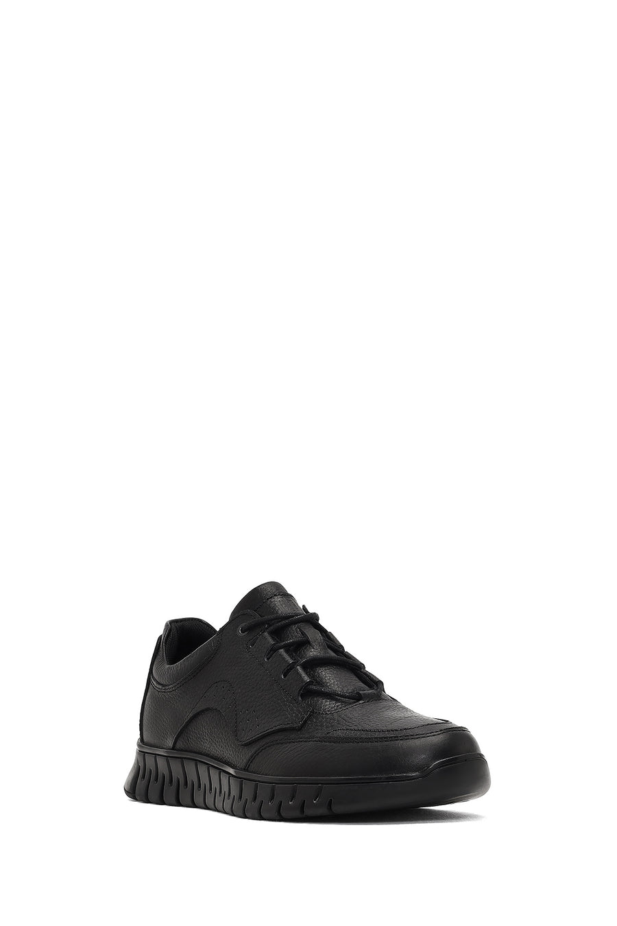 Erkek Siyah Bağcıklı Kalın Tabanlı Deri Casual Sneaker