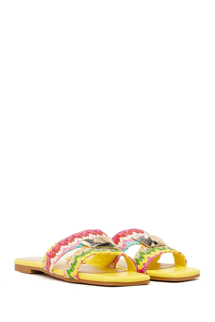Women's Yellow Straw Slippers