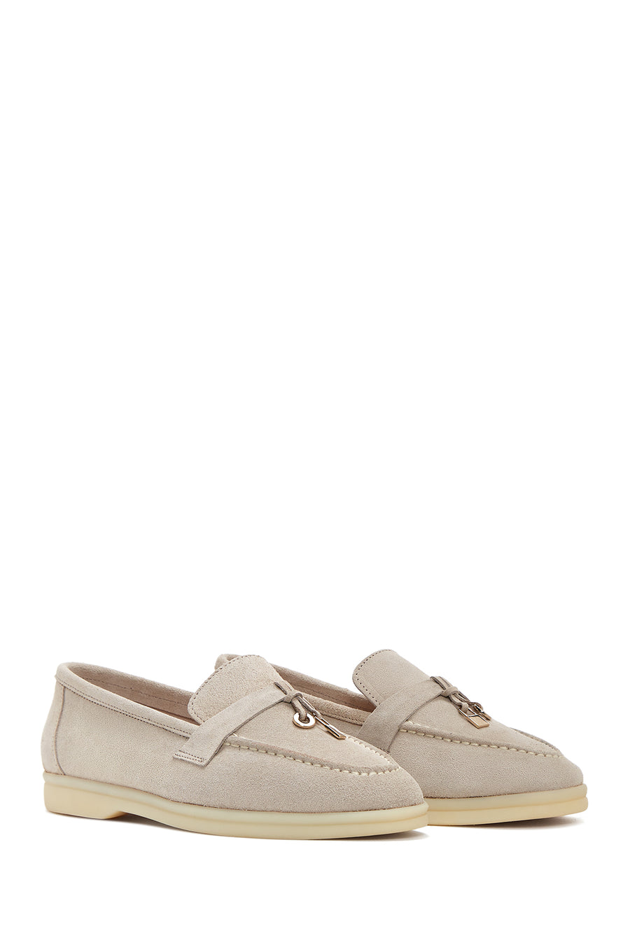 Women's Beige Suede Leather Masculine Loafer