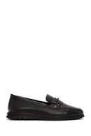Women's Black Buckled Leather Comfort Loafer | Derimod
