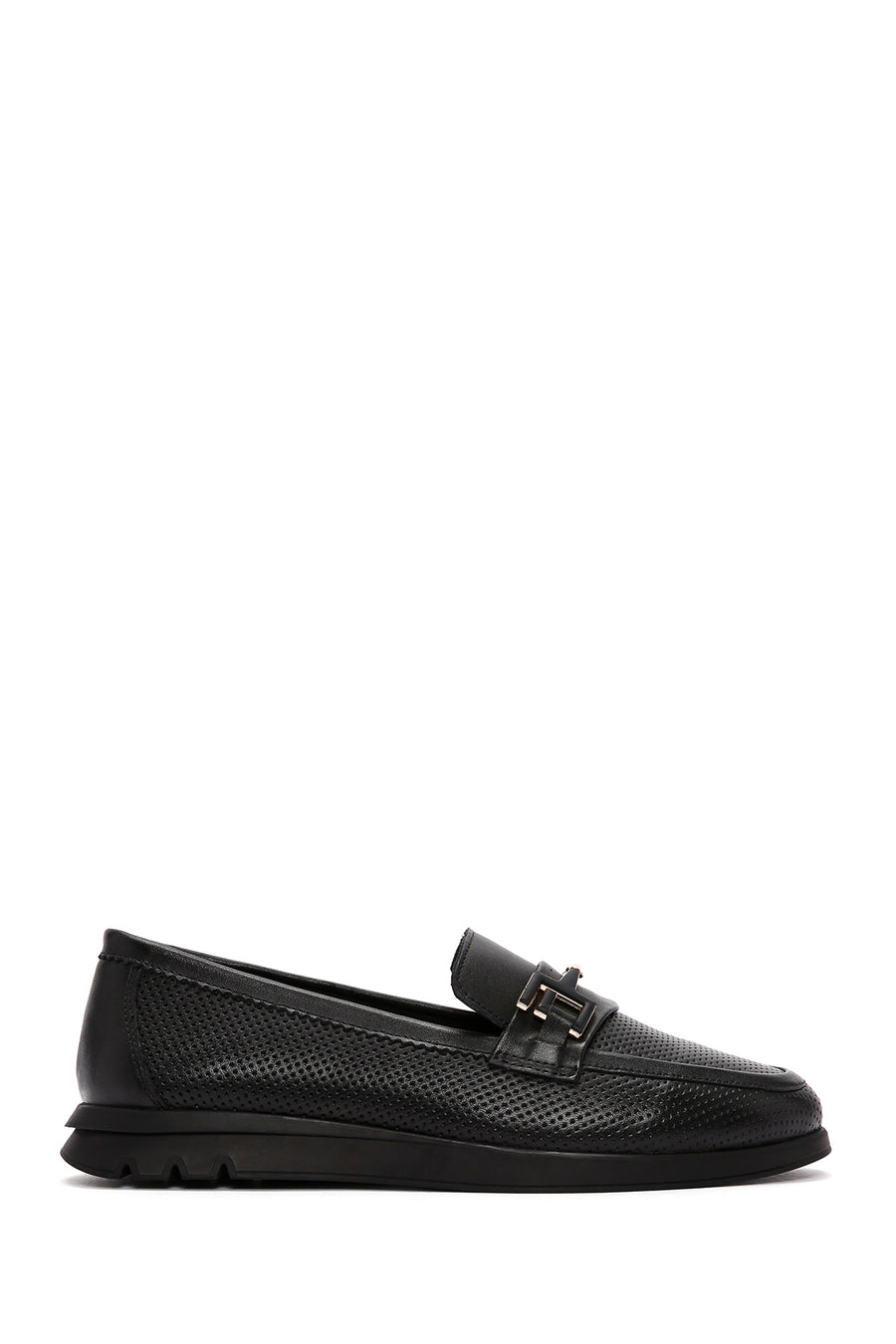 Women's Black Buckled Leather Comfort Loafer 26PFD150318 | Derimod