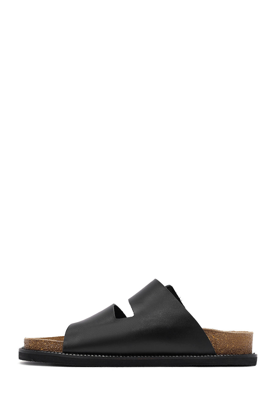 Women's Black Buckle Leather Slippers