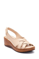 Women's Beige Leather Wedge Heel Comfort Sandals | Derimod