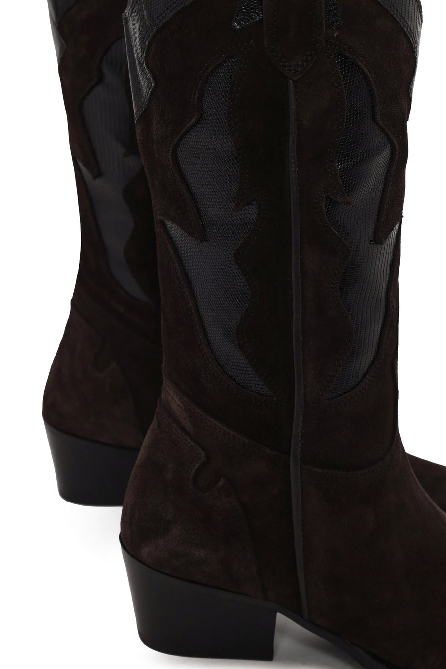 Woman Anthracite Chunky-Heel Suede Cowboy Boots