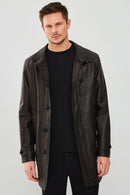 Ederson Erkek Siyah Uzun Deri Trençkot | Derimod