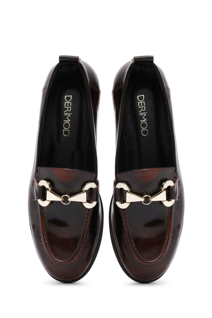 Women's Burgundy Buckle Detailed Leather Masculine Loafer
