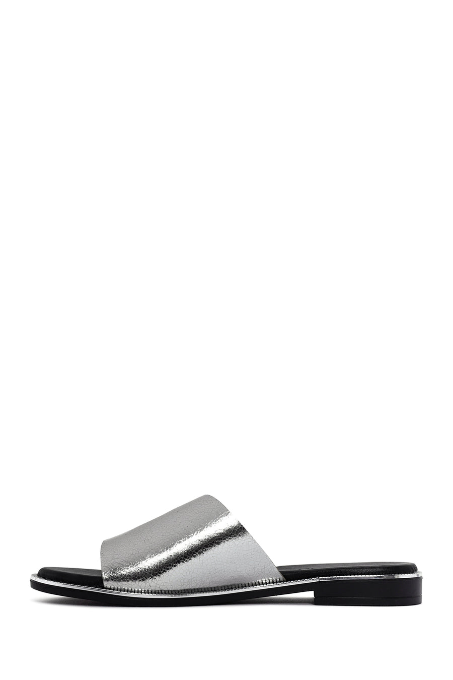 Women's Silver Metallic Leather Slippers