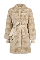 Pinzolo Woman White Belted Teddy Coat | Derimod