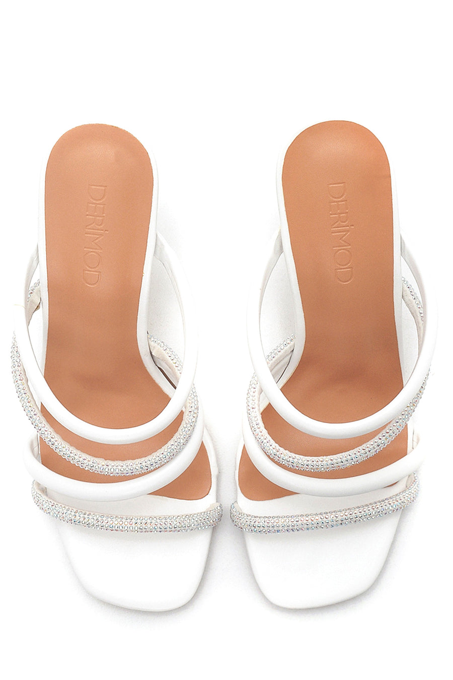 Women's White Stone Heeled Slippers