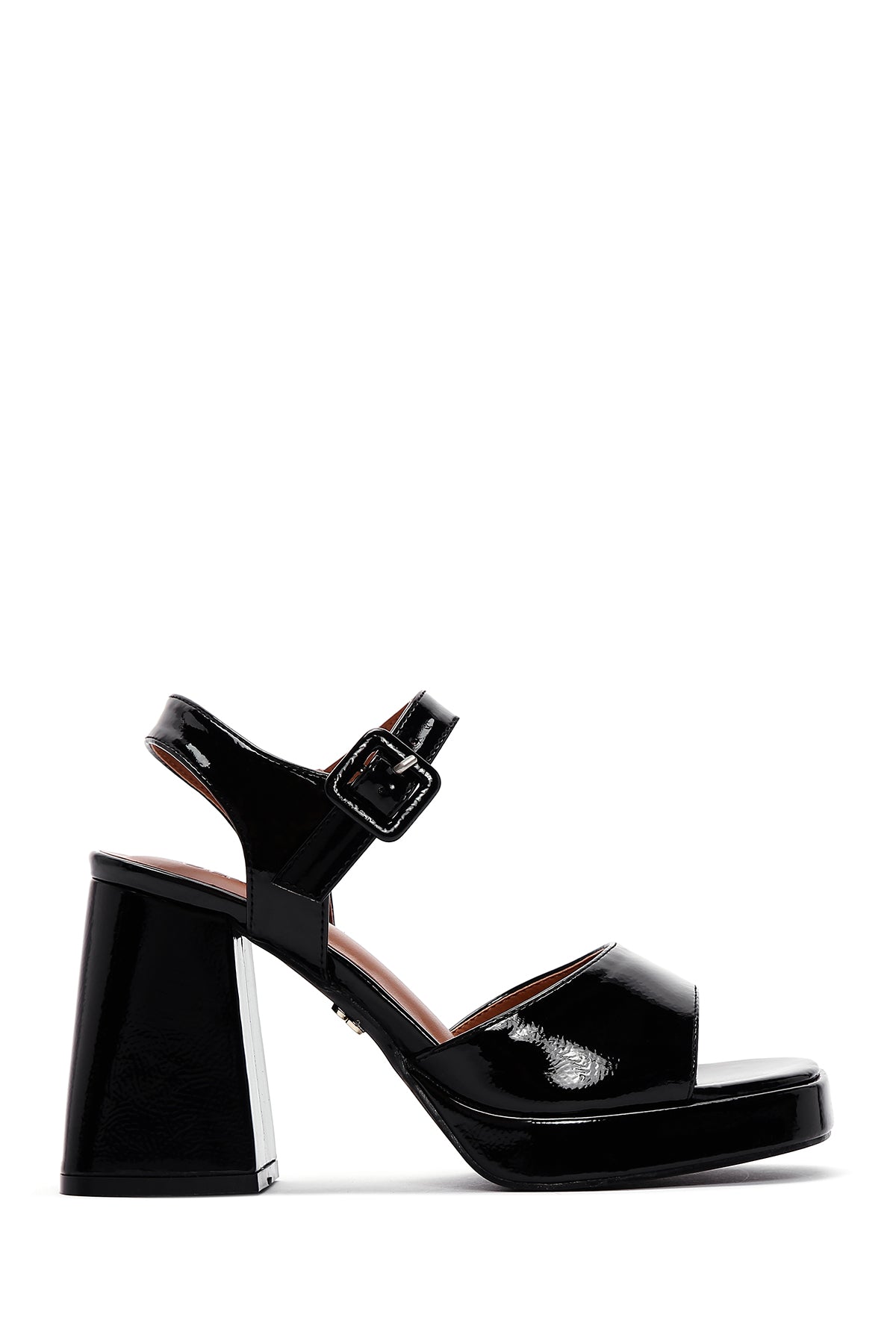 Women's Black Patent Leather Thick Heeled Sandals 23SFE494516 | Derimod