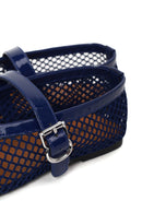Woman Navy Mesh Ballerine Shoes | Derimod