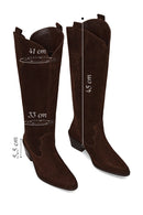 Woman Brown Chunky Heeled Suede Leather Cowboy Boots | Derimod