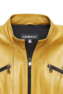 Linda Women's Yellow Short Leather Jacket | Derimod