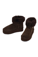 Woman Brown Thick-Soled Fur-Detail Suede Teddy Boots | Derimod