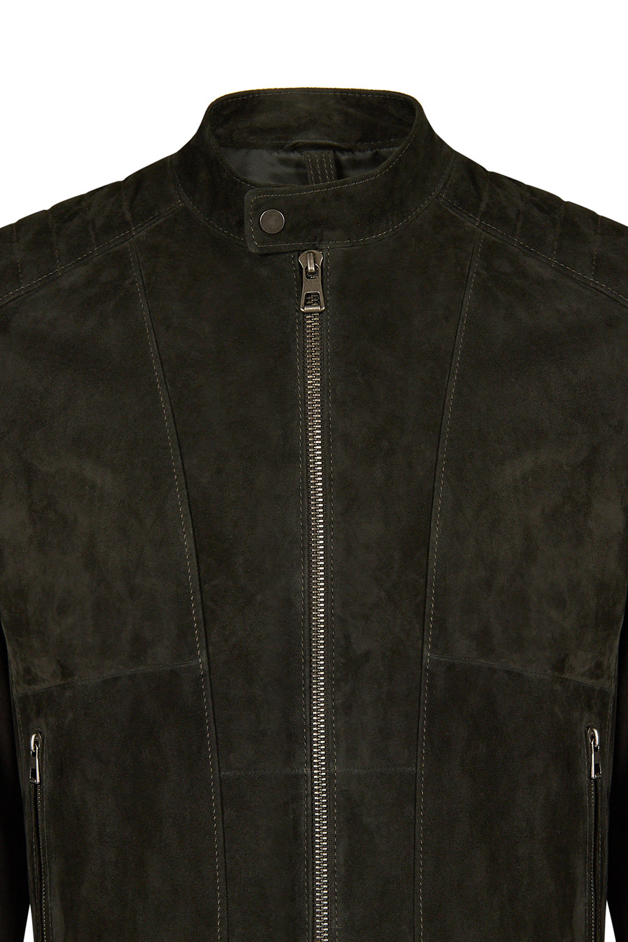 Lorenzo Male Gray Stand Collar Suede Leather Jacket