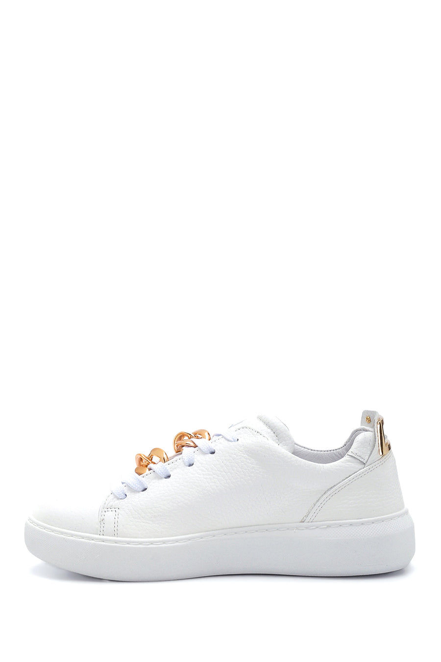 Women's White Leather Chain Sneaker