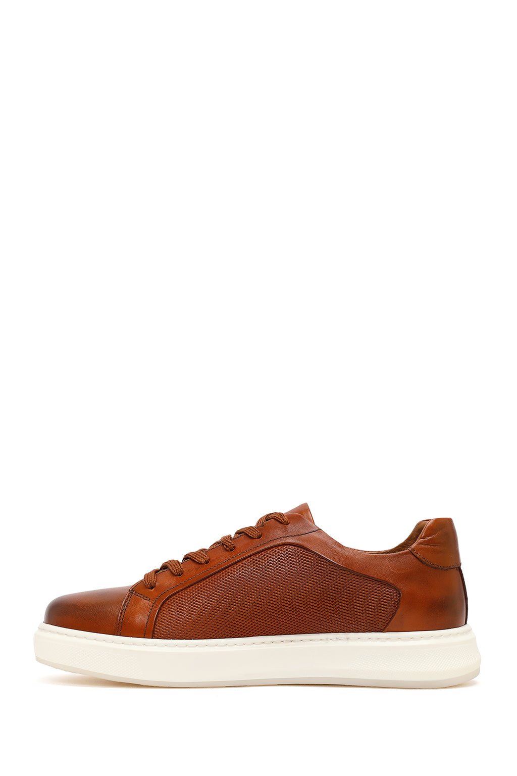 Erkek Taba Bağcıklı Deri Sneaker