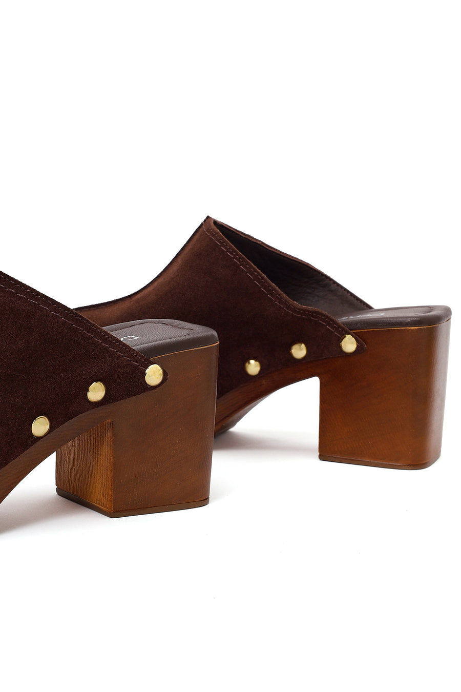 Women's Brown Platform Chunky Heel Suede Leather Slippers
