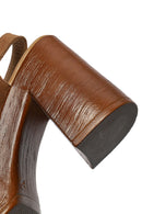 Woman Tan Buckled Platform Block-Heel Suede Leather Sandals | Derimod