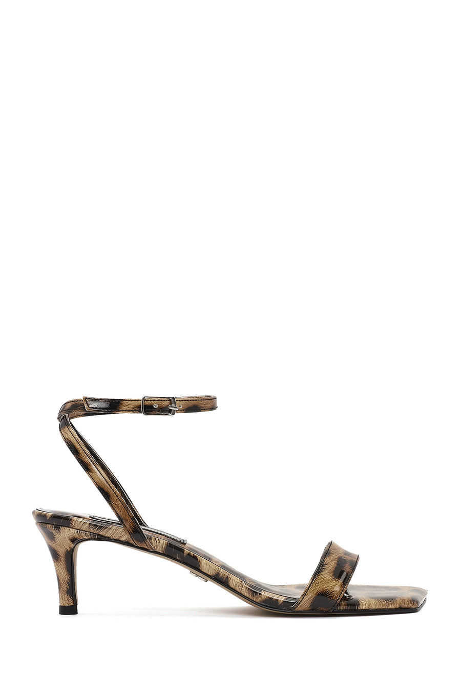Women's Leopard Ankle Buckle Low Thin Heel Patent Leather Sandals 25SFE390516 | Derimod