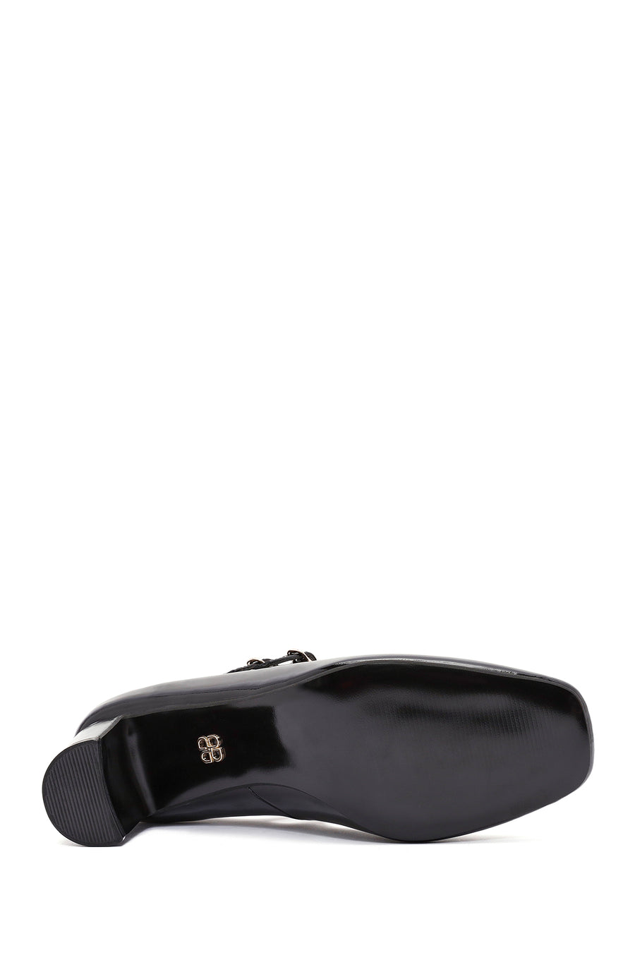 Women's Black Double Buckle Thick Heel Patent Leather Mary Jane Shoes