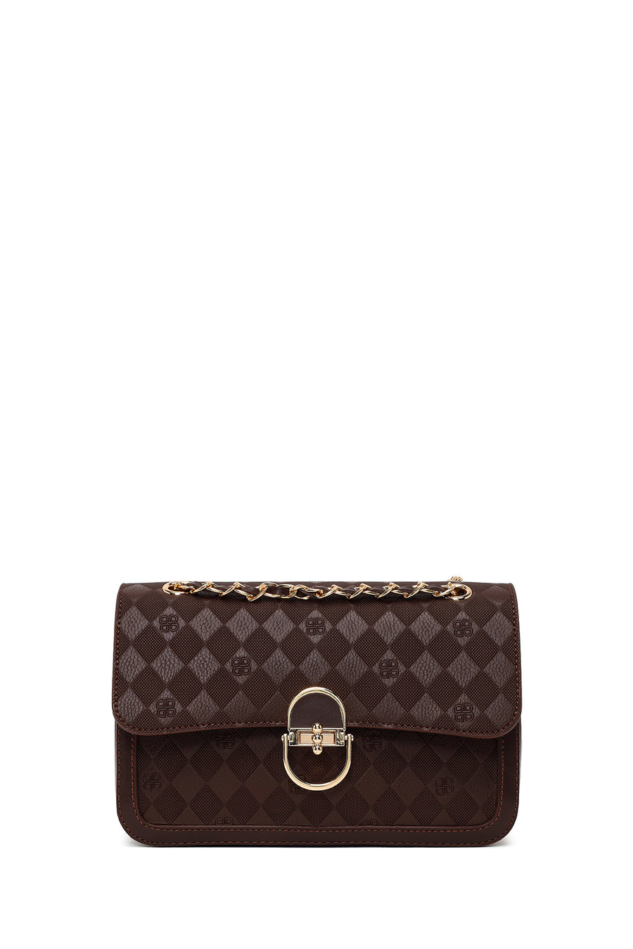 Woman Brown Printed Crossbody Bag with Chain Strap