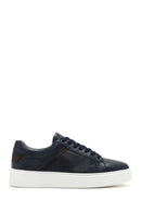 Erkek Lacivert Bağcıklı Deri Sneaker | Derimod