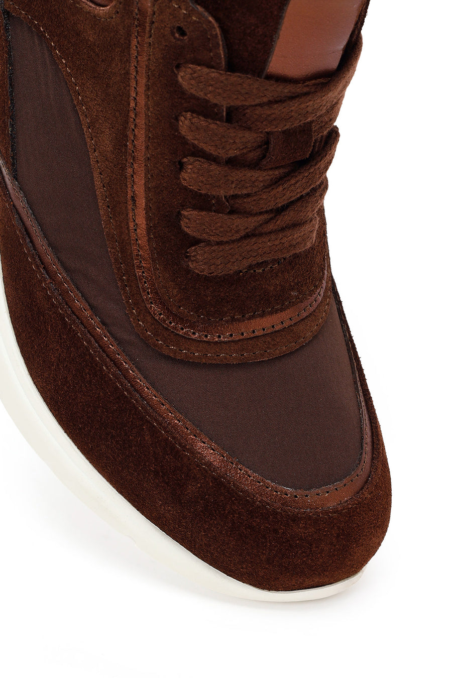 Woman Brown Lace-Up Wedge Suede Leather Sneaker