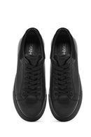 Erkek Siyah Bağcıklı Kalın Tabanlı Deri Sneaker | Derimod
