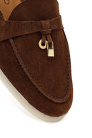 Women's Brown Buckled Suede Leather Slippers | Derimod