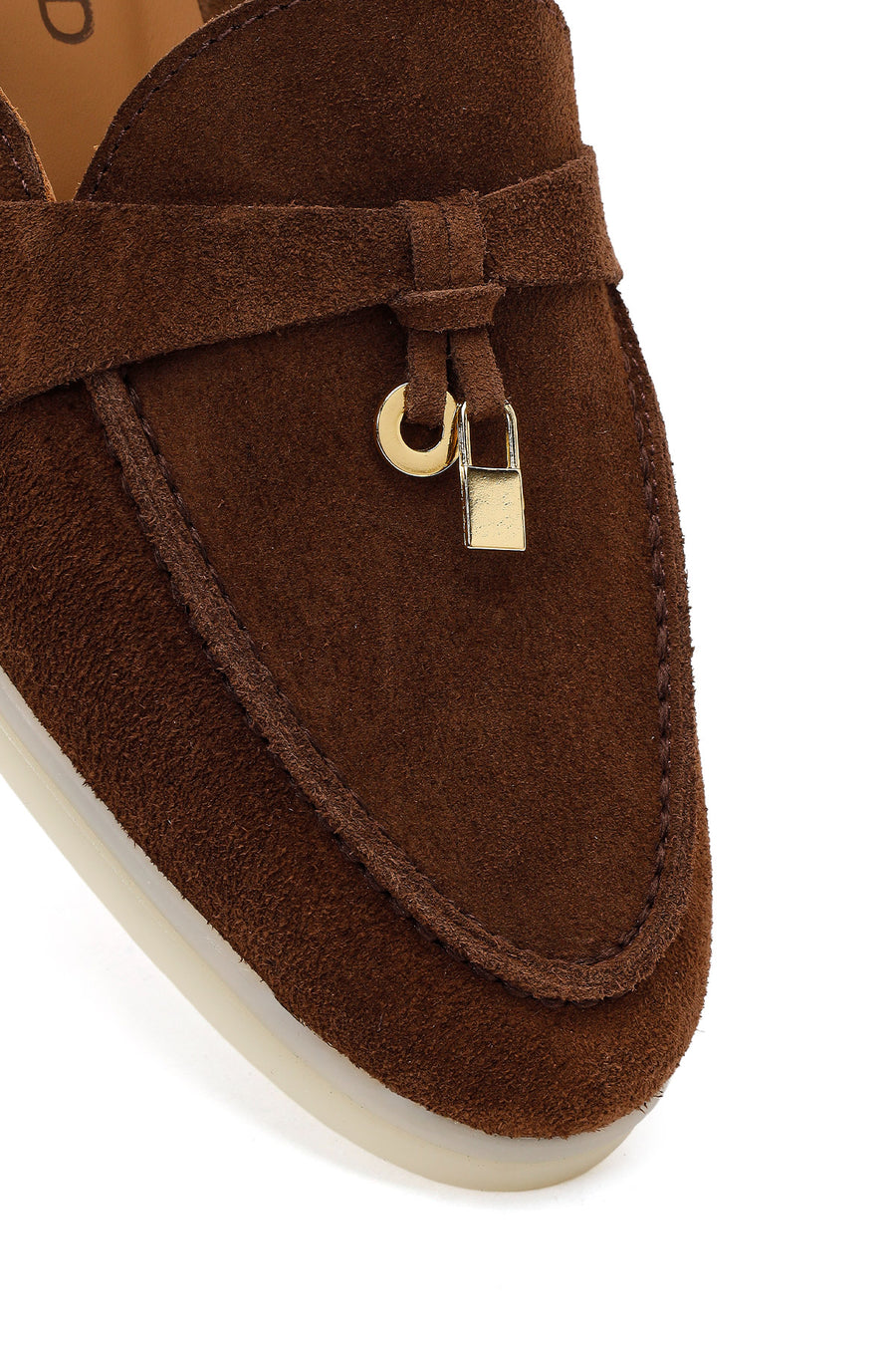 Women's Brown Buckled Suede Leather Slippers