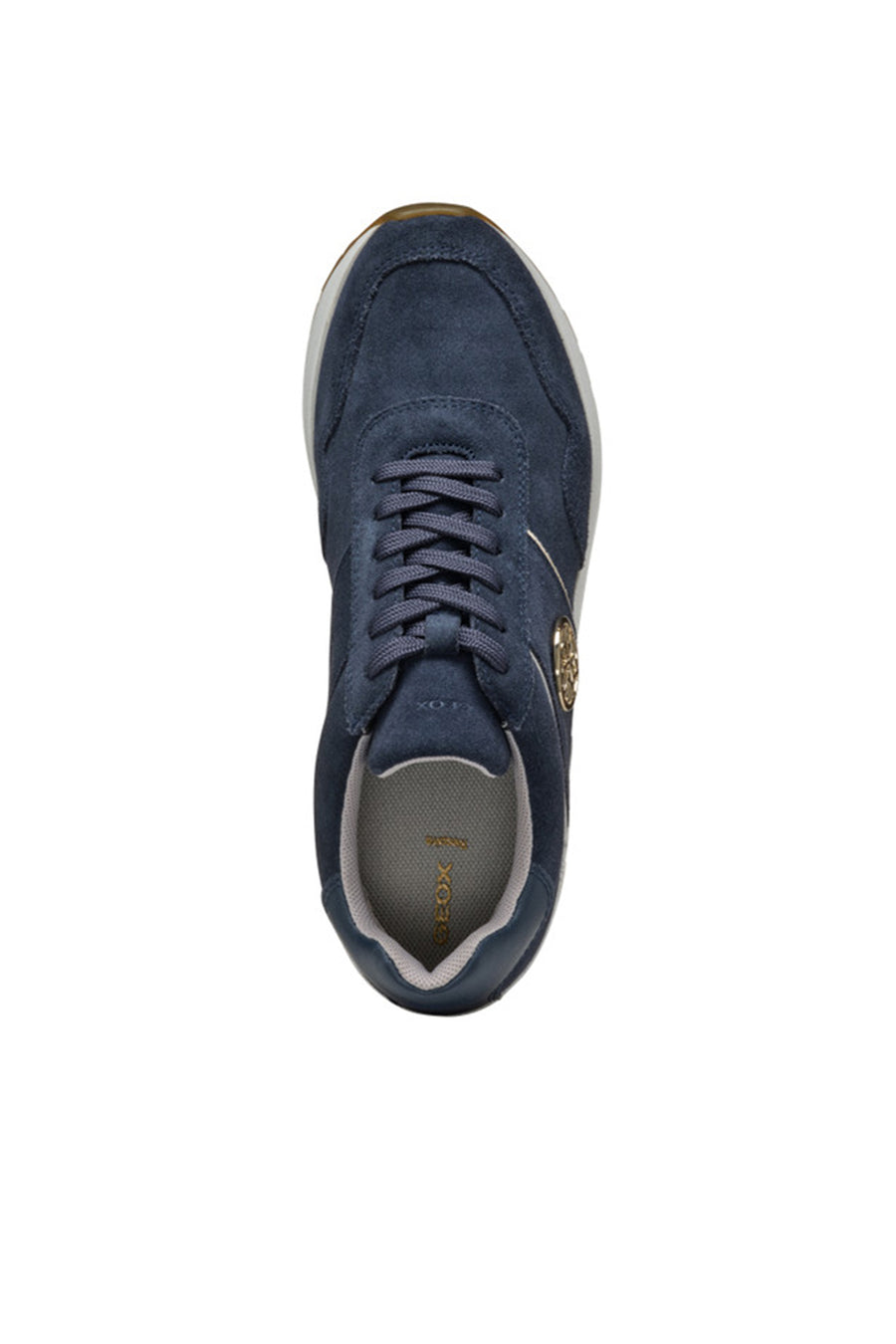 Geox Women Navy Low-Top Lace-Up Thick Sole Suede Leather Sneaker