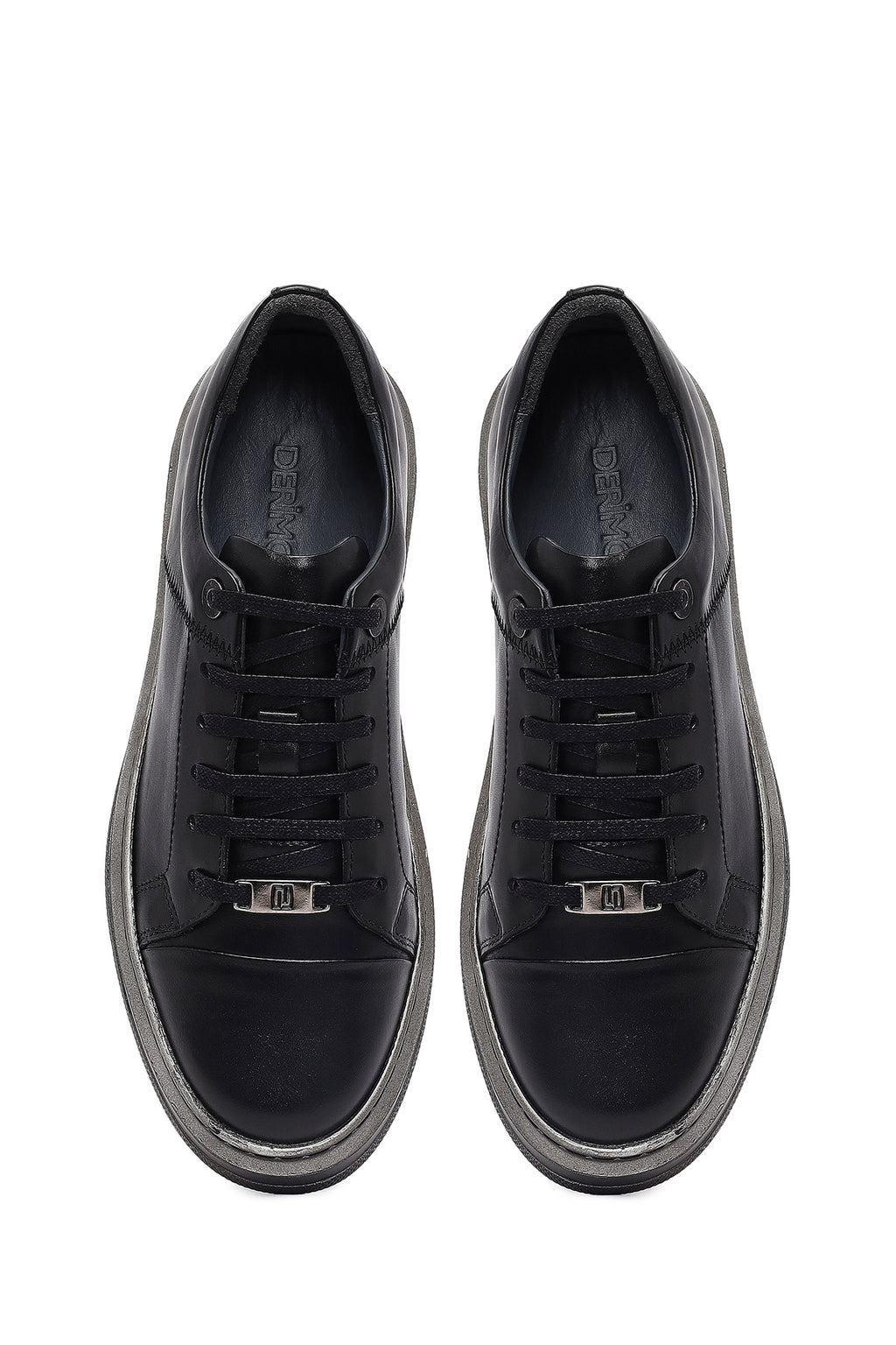 Erkek Siyah Bağcıklı Deri Sneaker