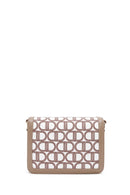 Women's Beige Long Strap Fabric Monogram Patterned Crossbody Bag | Derimod