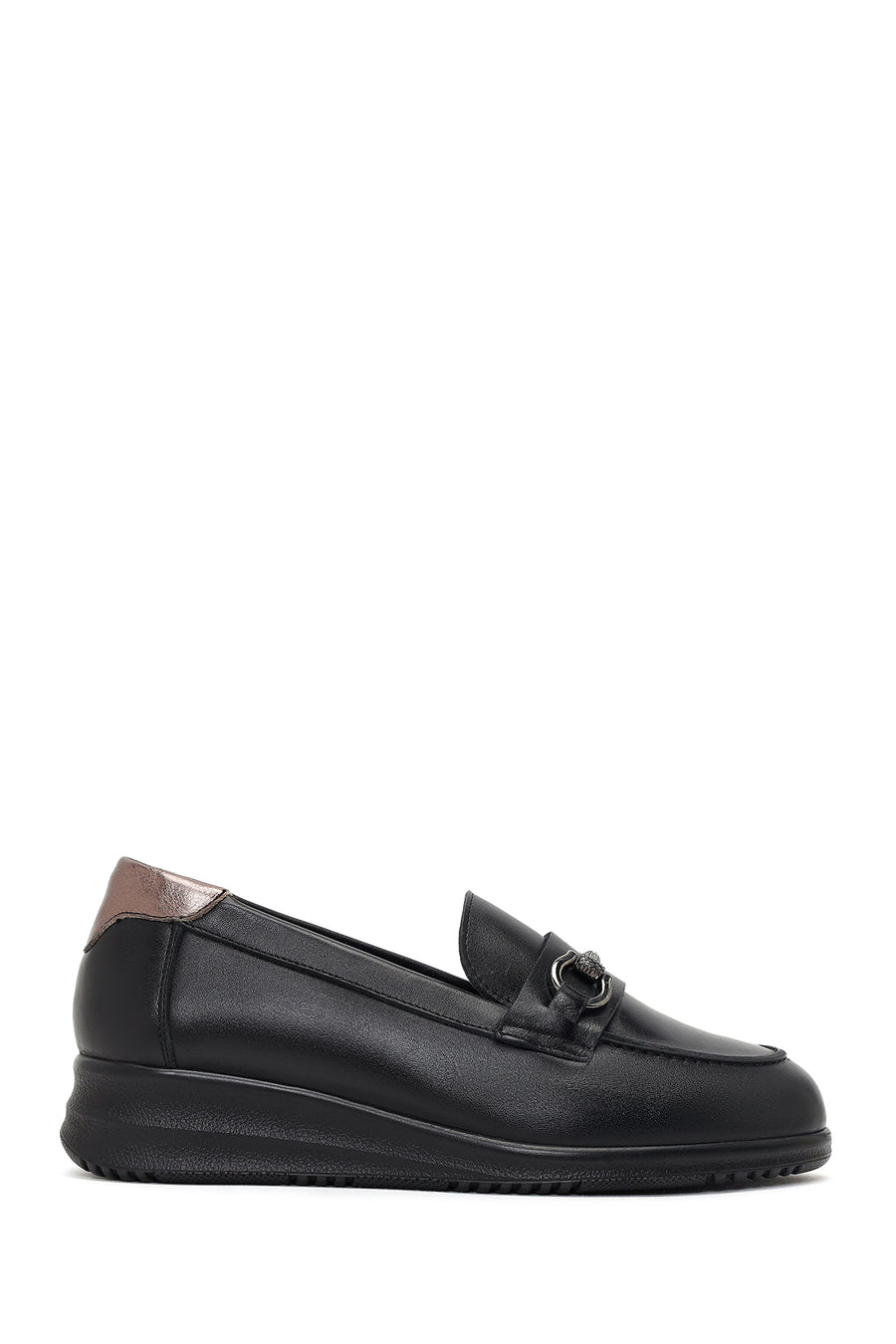 Kadın Siyah Tokalı Dolgu Topuklu Deri Comfort Loafer 26PFD411318 | Derimod