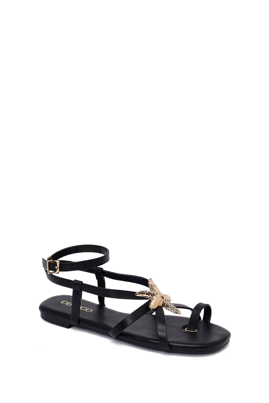 Woman Black Embellished Toe-Post Sandal