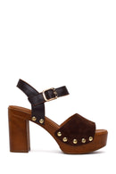 Woman Brown Ankle Buckle Platform High Chunky Heeled Suede Sandal | Derimod