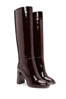 Women's Burgundy Thick Heeled Leather Boots | Derimod