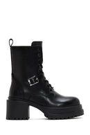 Women's Black Leather Zippered Heeled Boots | Derimod