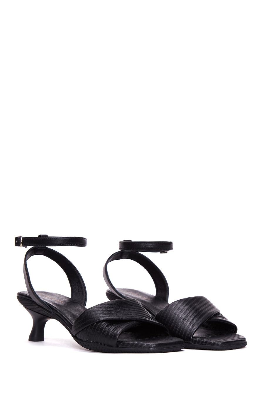 Women's Black Leather Low Heel Sandals