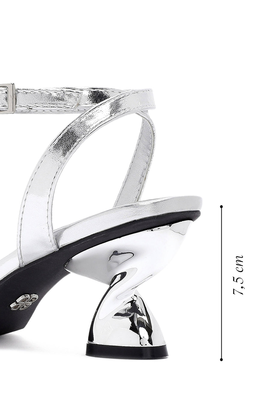 Women's Silver Ankle Buckle Chunky Heel Metallic Sandals