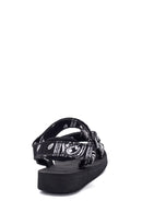 Women's Black Patterned Flat Sandals | Derimod