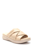 Women's Beige Leather Casual Flat Slippers | Derimod