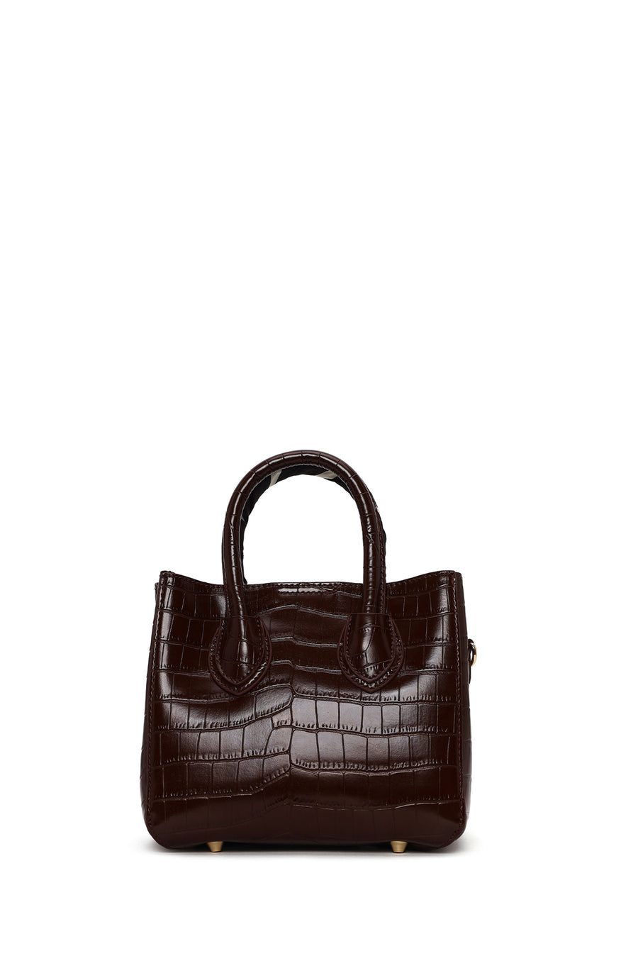 Woman Burgundy Long-Strap Crocodile-Pattern Mini Shoulder Bag