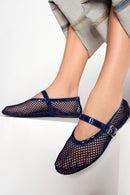 Woman Navy Mesh Ballerine Shoes | Derimod