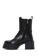 Women's Black Leather Zippered Heeled Boots | Derimod