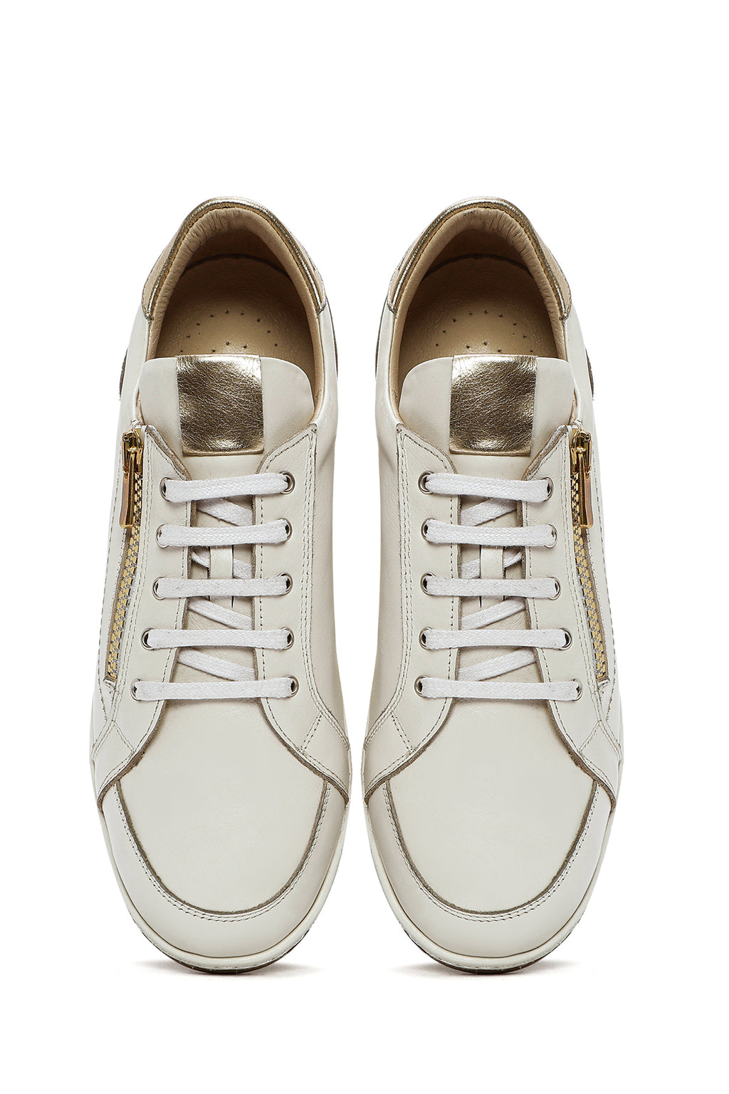 Kadın Krem Bağcıklı Deri Sneaker