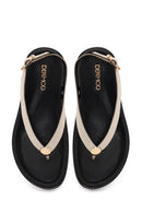 Woman Cream Back Buckled Toe-Post Leather Sandal | Derimod